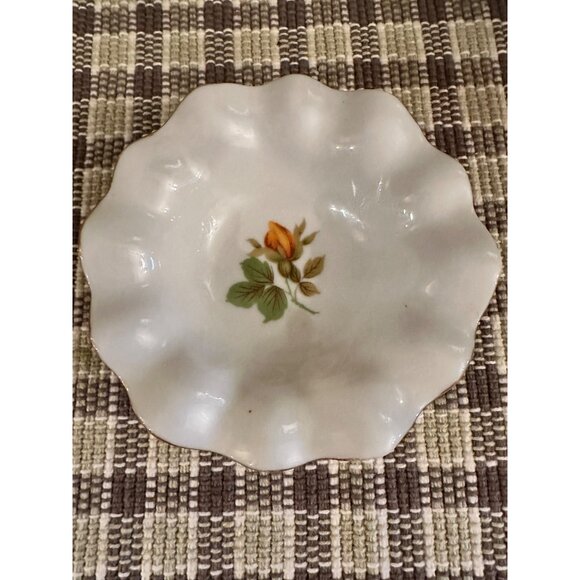 Vintage Rare Yellow Rose design Porcelain Footed Dish Sarah small trinket - Picture 5 of 8